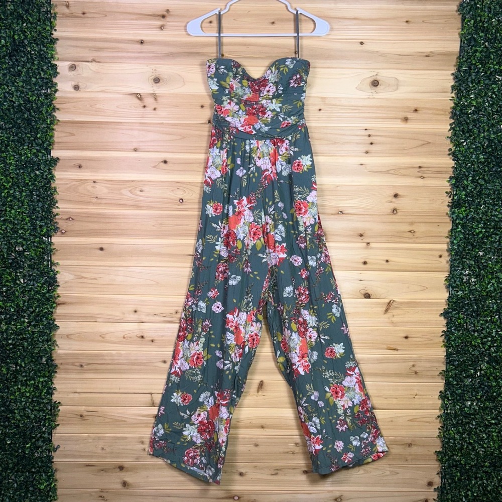Band of Gypsies BOG Collective Jumpsuit Womens Small Green Floral Strapless